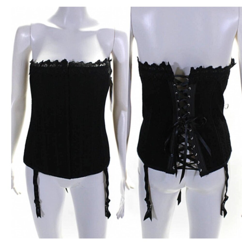 Grenier Black Lace Up Overbust Corset Size Medium/Large